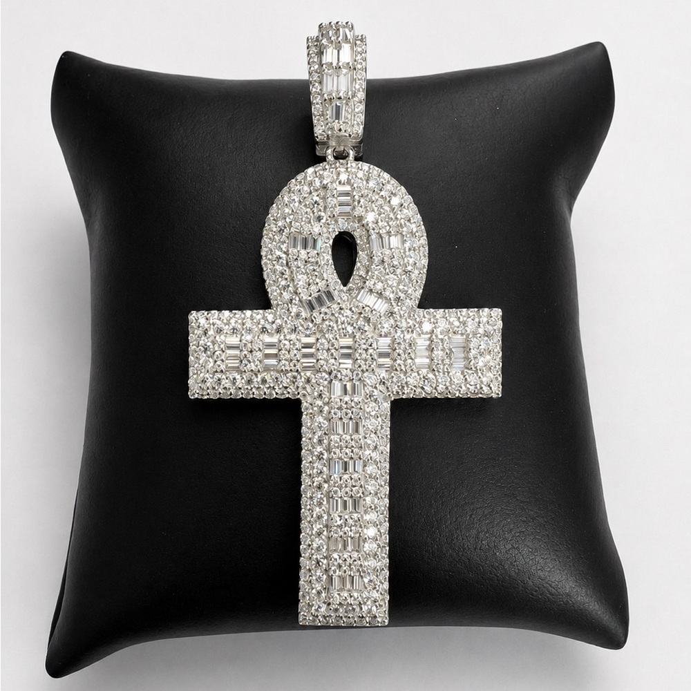 925 Sterling Silver 8.90CT MOISSANITE Ankh Cross Pendant Men’s Jewelry